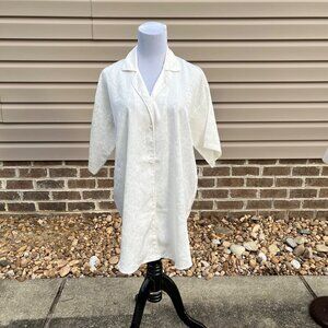 Victorias Secret Gold Label White Satin Floral Short Sleeve Sleep Shirt Small